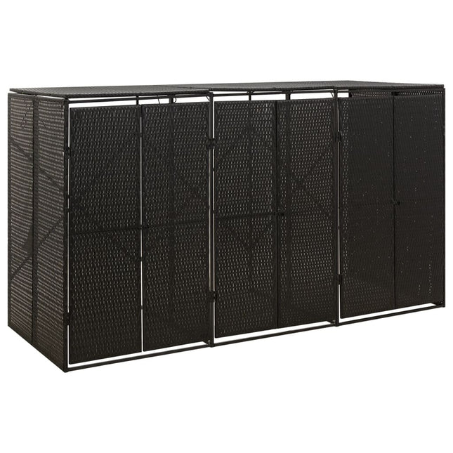 tredobbelt skraldespandsskjuler 207x80x117 cm polyrattan sort
