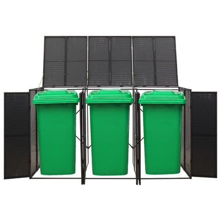 tredobbelt skraldespandsskjuler 207x80x117 cm polyrattan sort