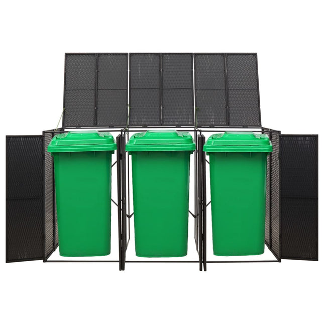 tredobbelt skraldespandsskjuler 207x80x117 cm polyrattan sort