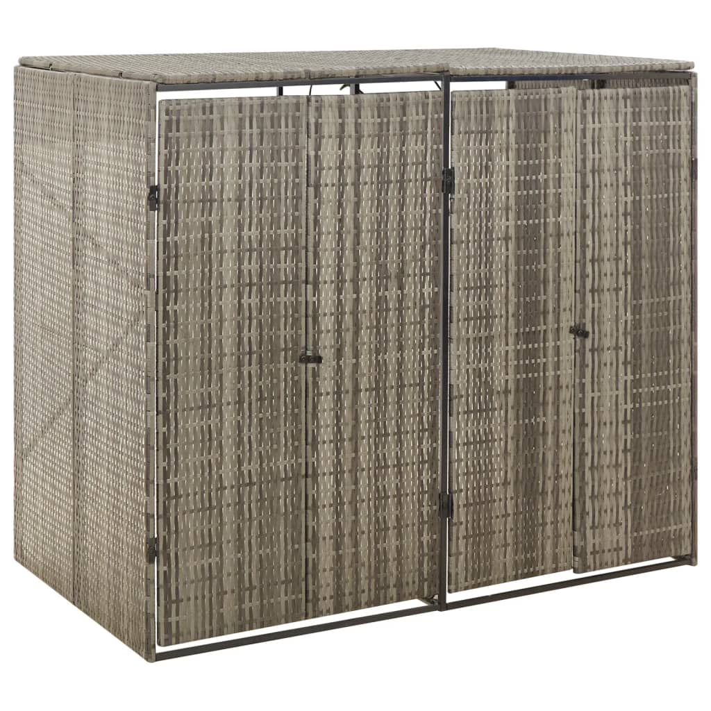 dobbelt skraldespandsskjuler 140x80x117 cm polyrattan grå billede