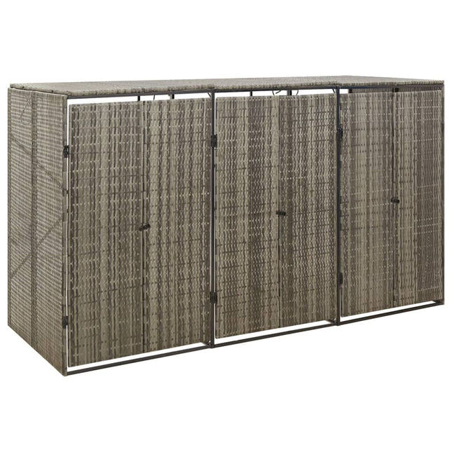 tredobbelt skraldespandsskjuler 207x80x117 cm polyrattan grå