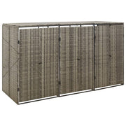 tredobbelt skraldespandsskjuler 207x80x117 cm polyrattan grå