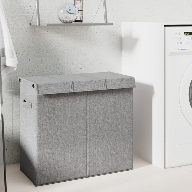 foldbar vasketøjskurv 64,5x34,5x59 cm kunstigt linned grå