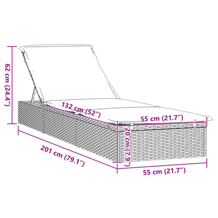 liggestol 1 stk. med hynde 201x55x62 cm polyrattan sort