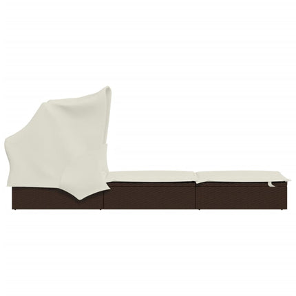 liggestol med foldbart tag 213x63x97 cm polyrattan brun