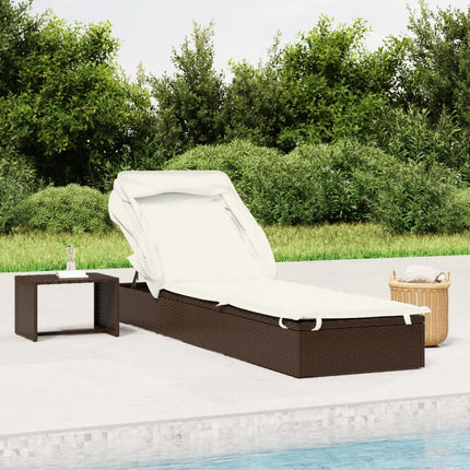 liggestol med foldbart tag 213x63x97 cm polyrattan brun