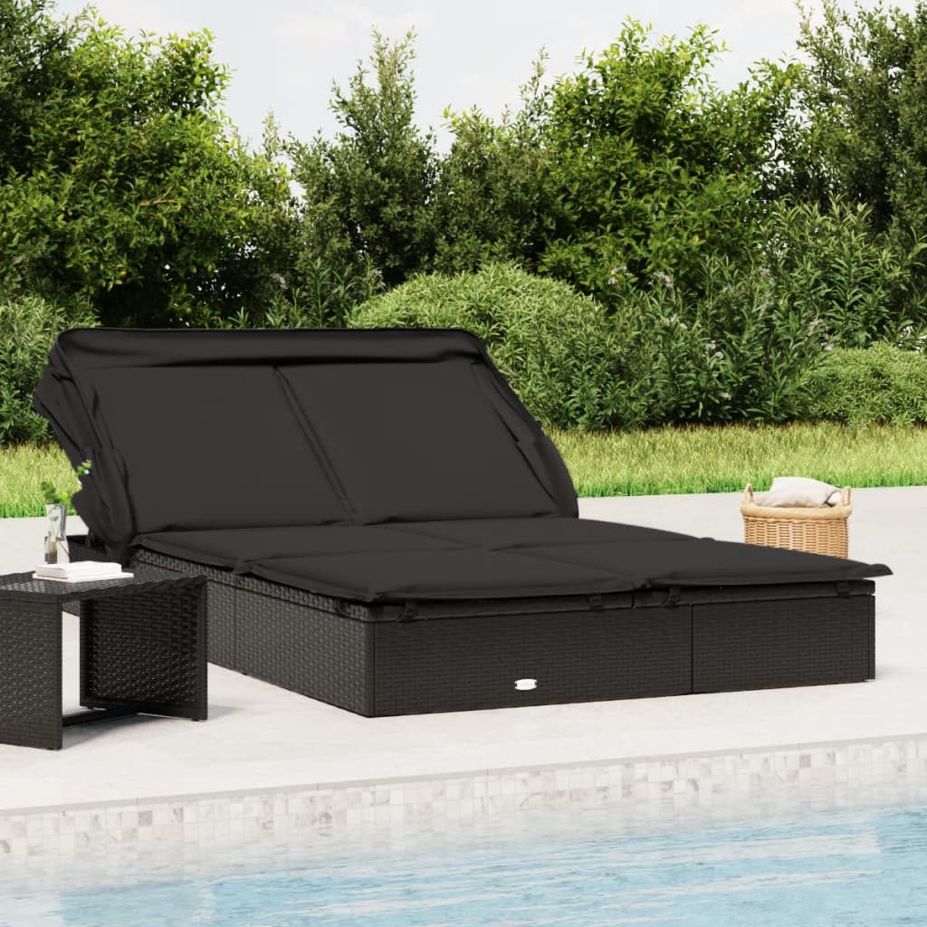 2-personers solseng foldbart tag 213x118x97 cm polyrattan sort