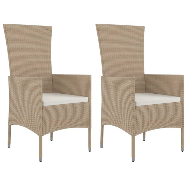 havestole med hynder 2 stk. polyrattan beige