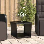 havebord med glasbordplade polyrattan og hærdet glas sort
