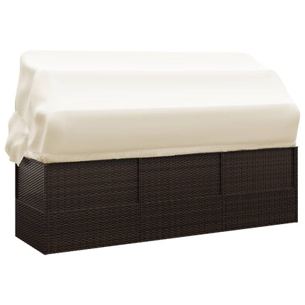 udendørs loungesofa med tag og hynder polyrattan brun