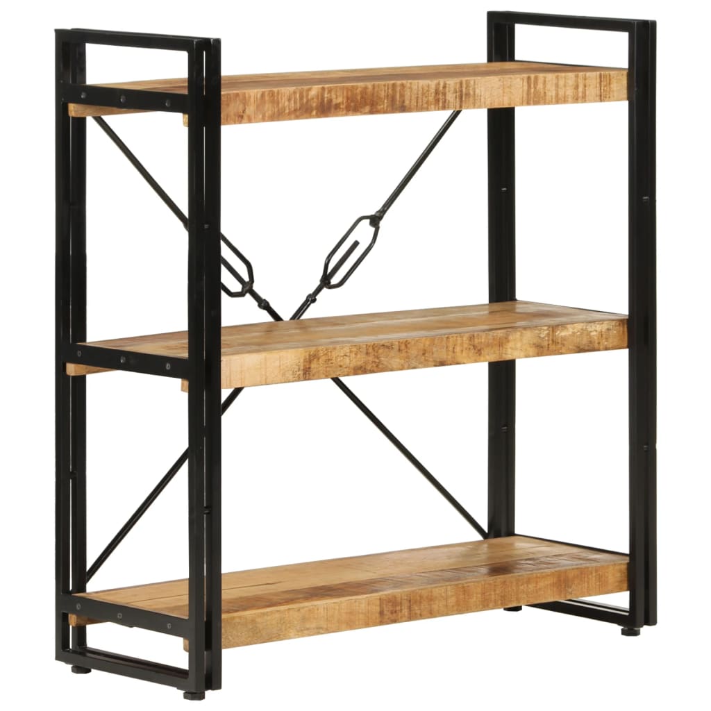 bogreol med 3 hylder 77x30x80 cm massivt mangotræ og jern billede