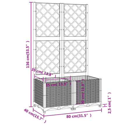 plantekasse med espalier 80x40x136 cm PP hvid