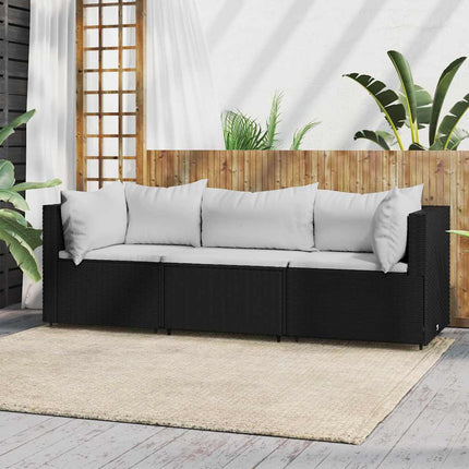 loungesæt til haven 3 dele med hynder polyrattan sort