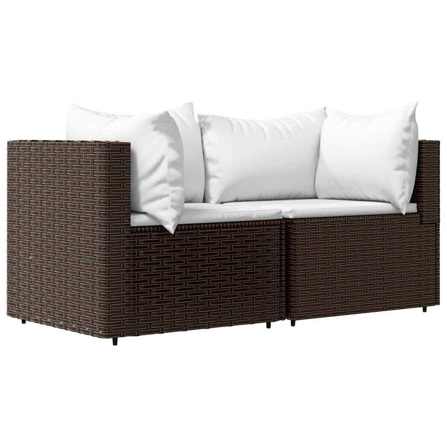 hjørnemoduler til havesofa 2 stk. med hynder polyrattan brun