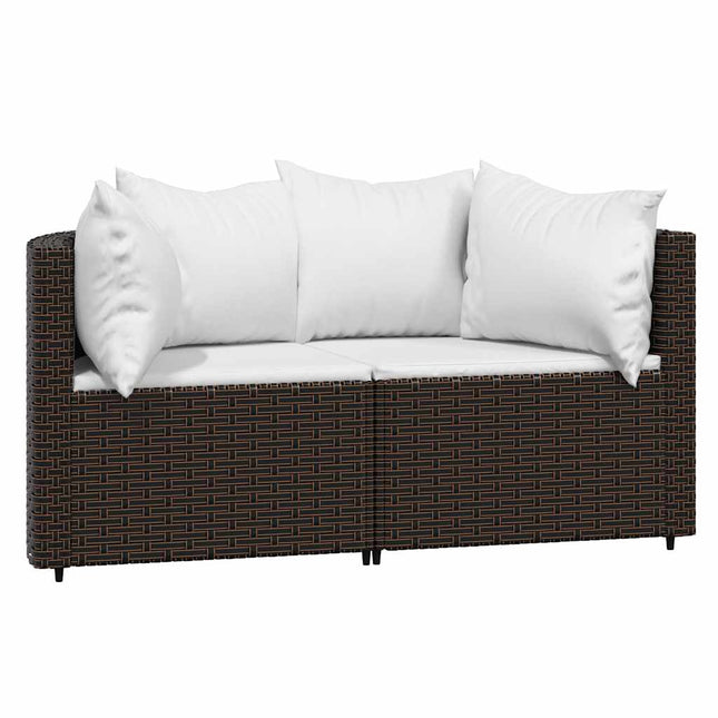 hjørnemoduler til havesofa 2 stk. med hynder polyrattan brun