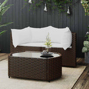 loungesæt til haven 3 dele med hynder polyrattan brun