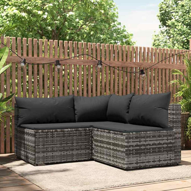 loungesæt til haven 3 dele med hynder polyrattan grå