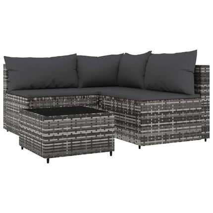 loungesæt til haven 4 dele med hynder polyrattan grå