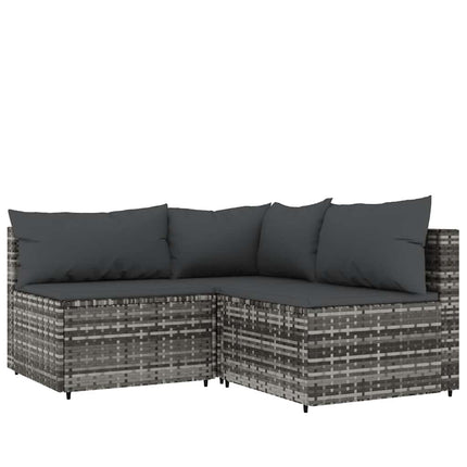 loungesæt til haven 4 dele med hynder polyrattan grå
