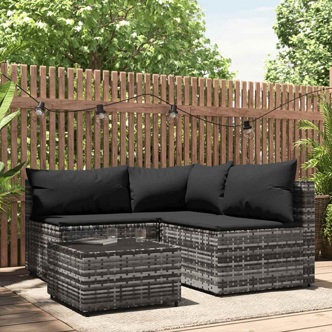 loungesæt til haven 4 dele med hynder polyrattan grå