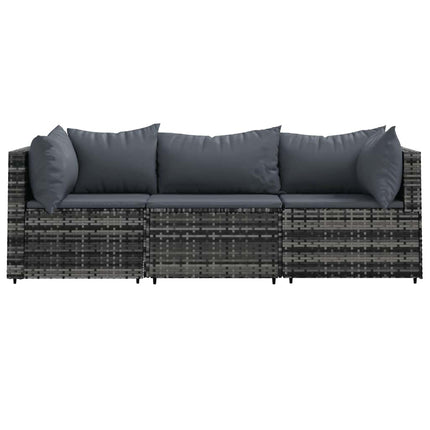 loungesæt til haven 3 dele med hynder polyrattan grå