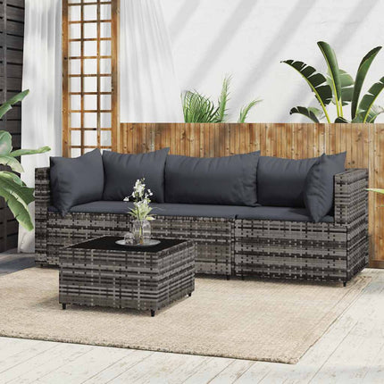 loungesæt til haven 4 dele med hynder polyrattan grå