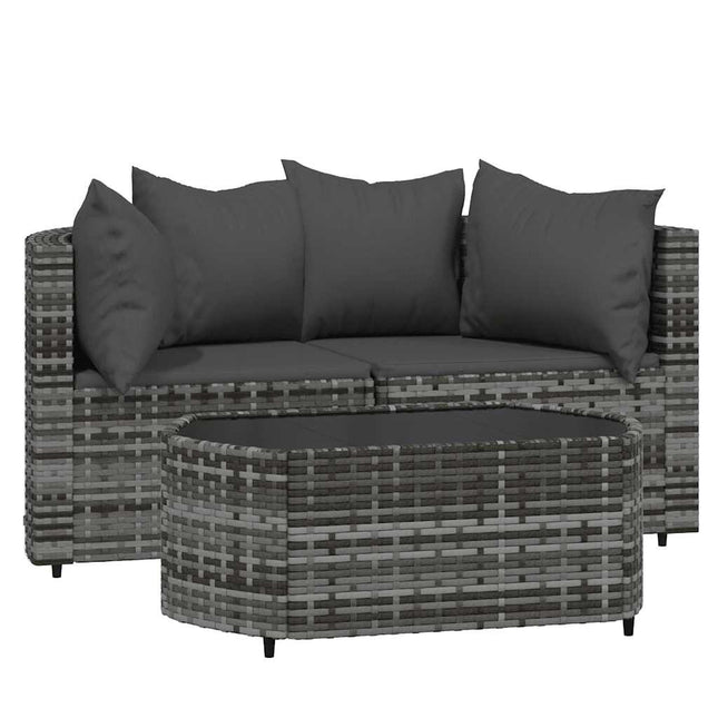 loungesæt til haven 3 dele med hynder polyrattan grå