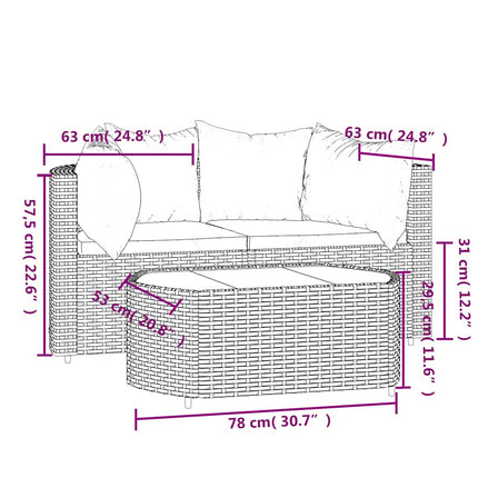 loungesæt til haven 3 dele med hynder polyrattan grå