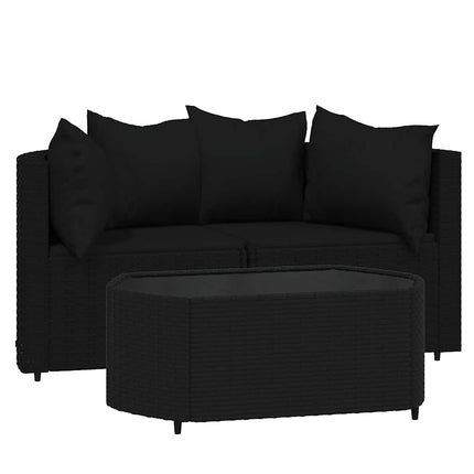 loungesæt til haven 3 dele med hynder polyrattan sort