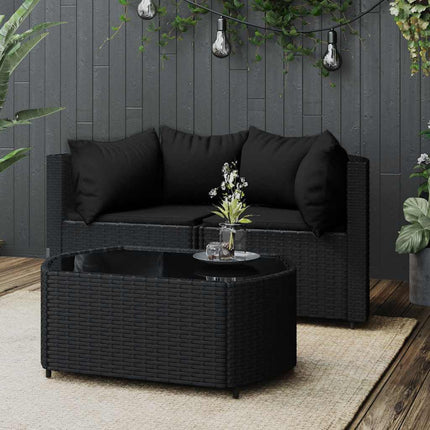 loungesæt til haven 3 dele med hynder polyrattan sort
