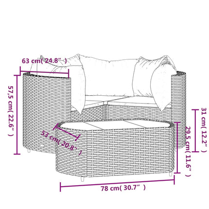 loungesæt til haven 4 dele med hynder polyrattan sort