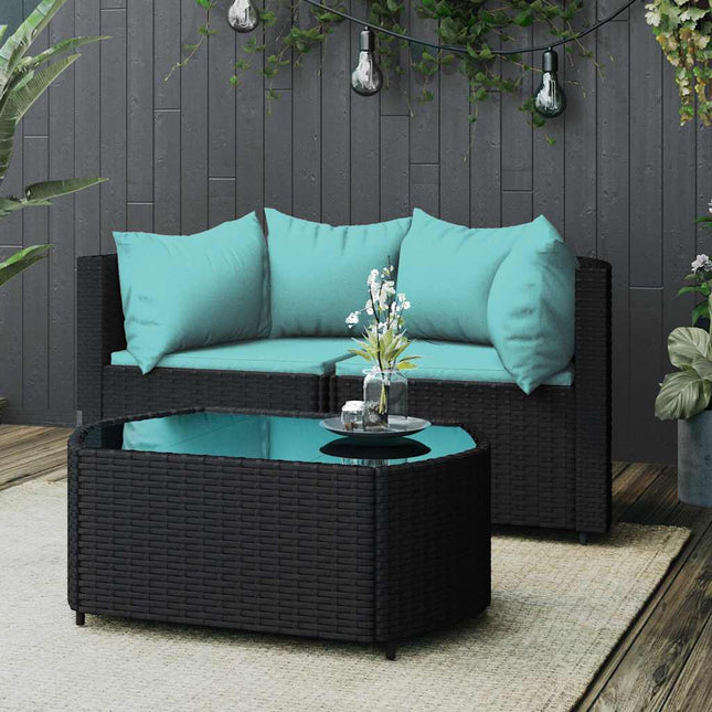 loungesæt til haven 3 dele med hynder polyrattan sort
