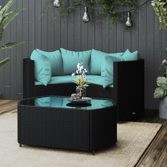 loungesæt til haven 4 dele med hynder polyrattan sort