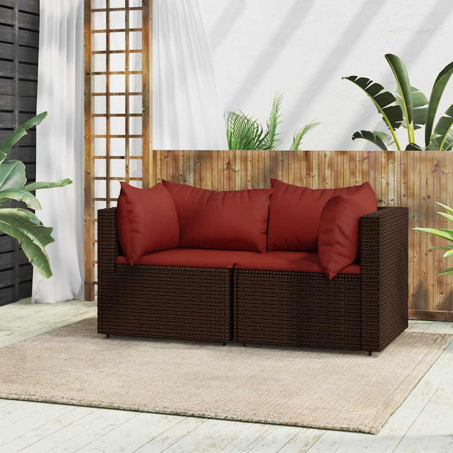 hjørnemoduler til havesofa 2 stk. med hynder polyrattan brun