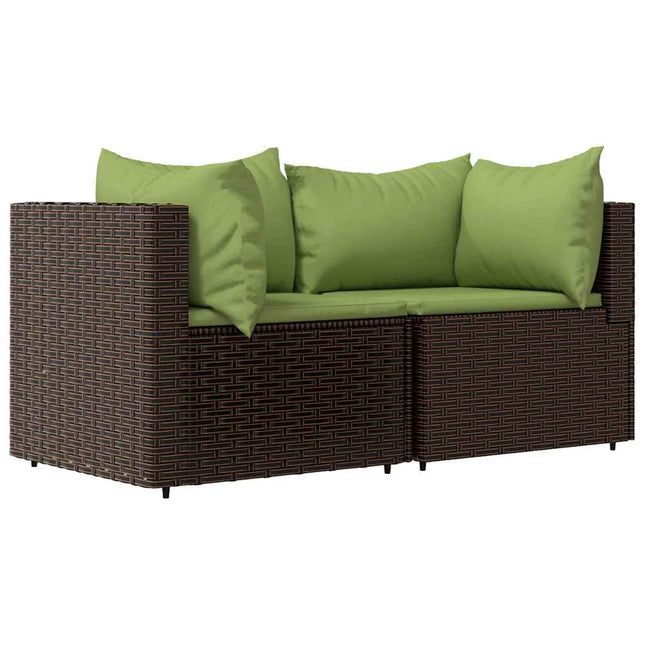 hjørnemoduler til havesofa 2 stk. med hynder polyrattan brun