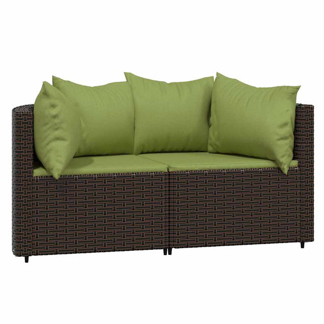 hjørnemoduler til havesofa 2 stk. med hynder polyrattan brun