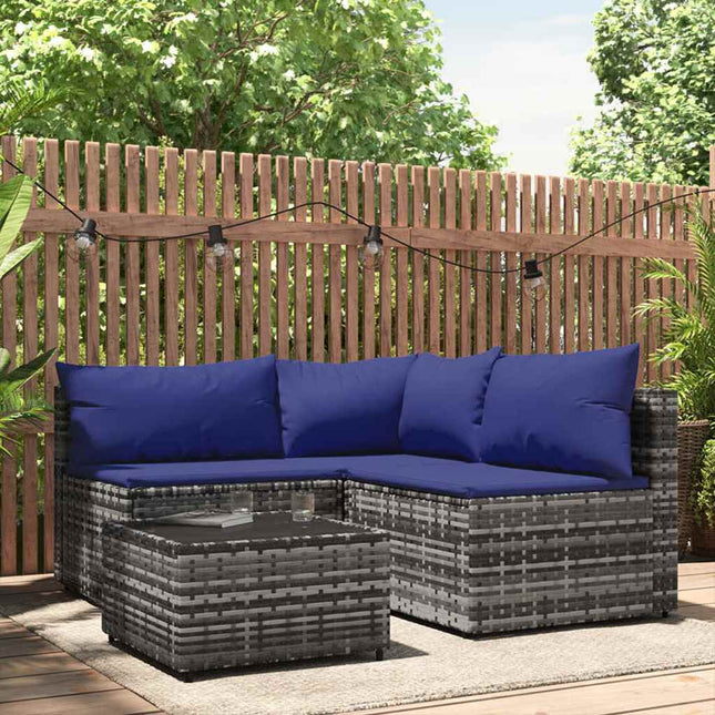 loungesæt til haven 4 dele med hynder polyrattan grå