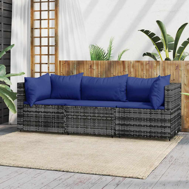 loungesæt til haven 3 dele med hynder polyrattan grå