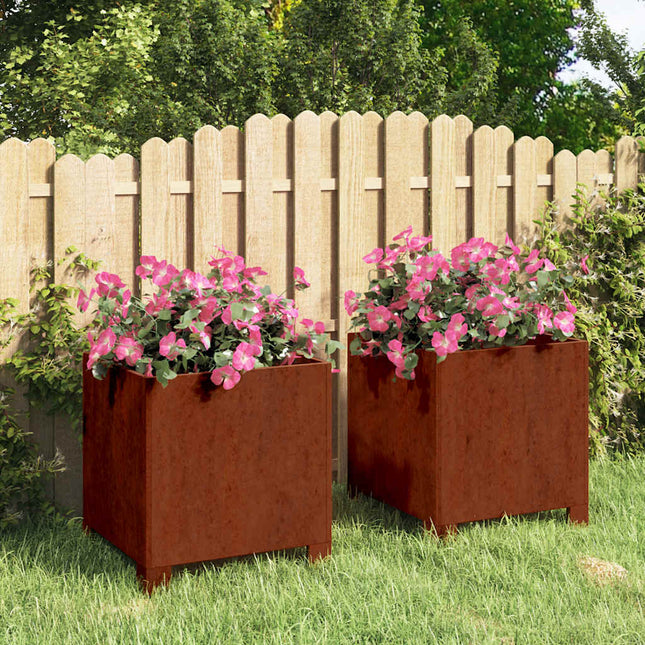 plantekasser med ben 2 stk. 30x30x30 cm cortenstål rustfarvet