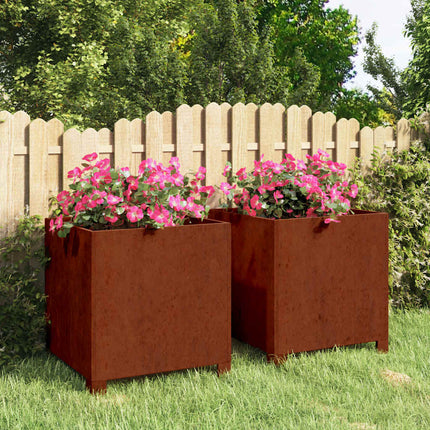plantekasser med ben 2 stk. 40x40x40 cm cortenstål rustfarvet