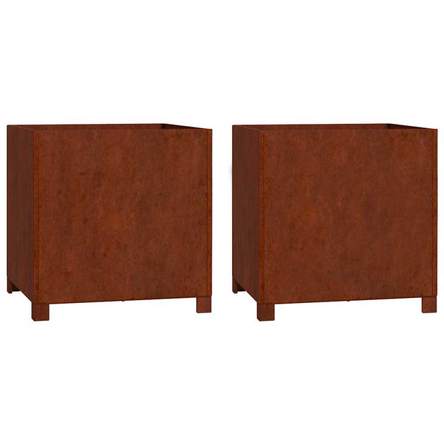 plantekasser med ben 2 stk. 50x50x50 cm cortenstål rustfarvet