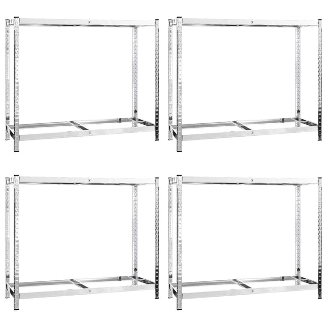 dækreoler 4 stk. med 2 hylder 110x40x110 cm stål sølvfarvet
