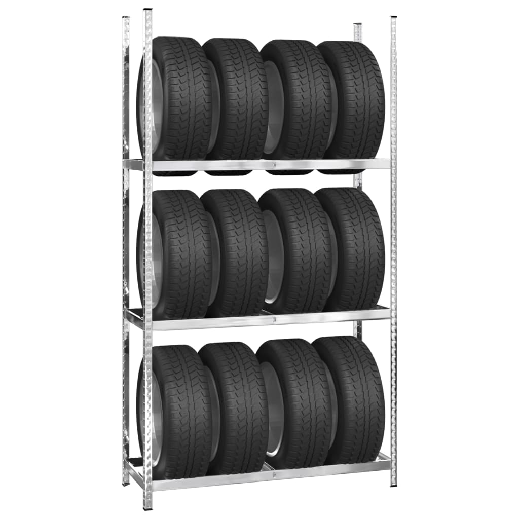 dækreoler 3 stk. med 3 hylder 110x40x200 cm stål sølvfarvet