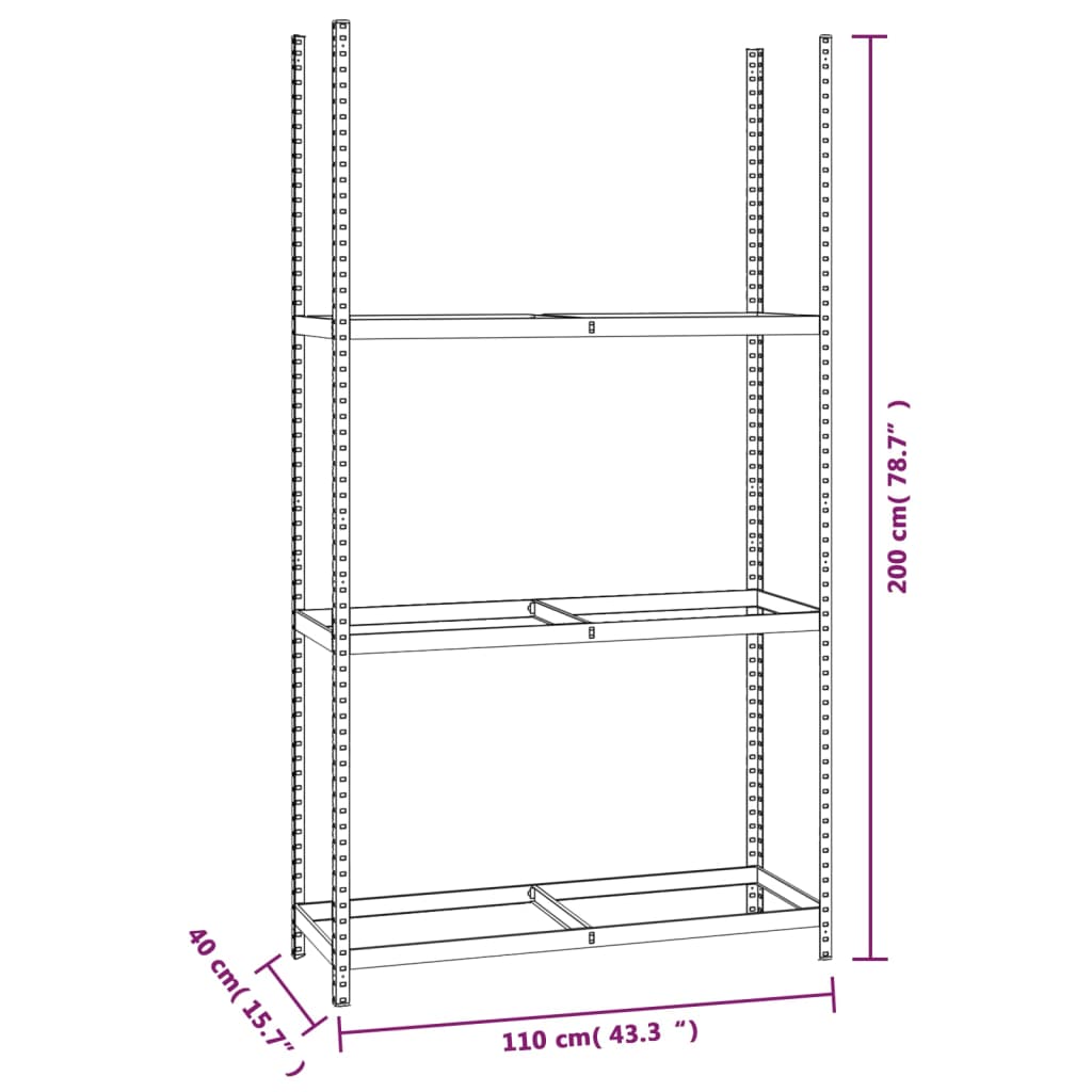 dækreoler 3 stk. med 3 hylder 110x40x200 cm stål sølvfarvet