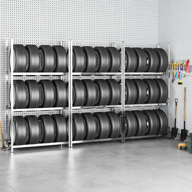 dækreoler 3 stk. med 3 hylder 110x40x200 cm stål sølvfarvet