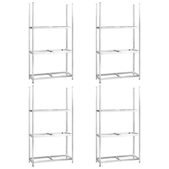 dækreoler 4 stk. med 3 hylder 110x40x200 cm stål sølvfarvet