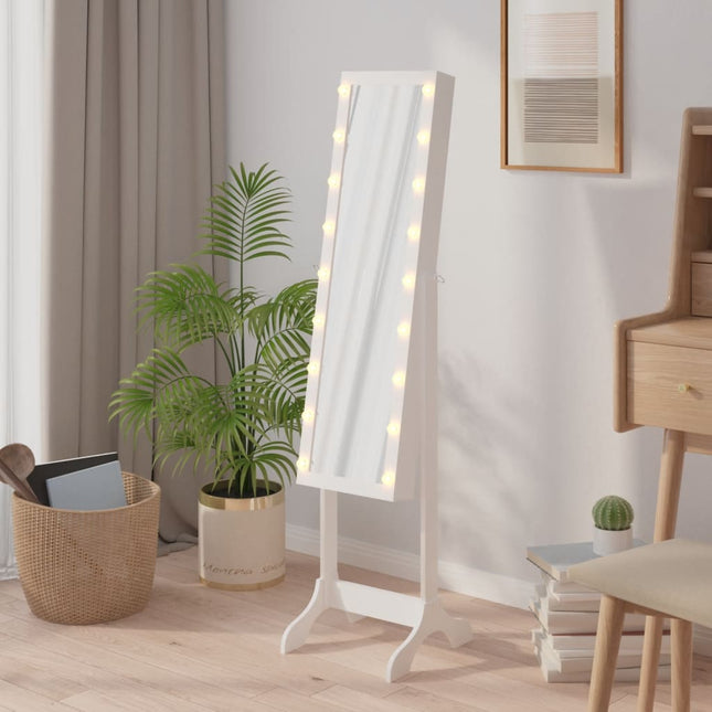 fritstående spejl med LED 34x37x146 cm hvid