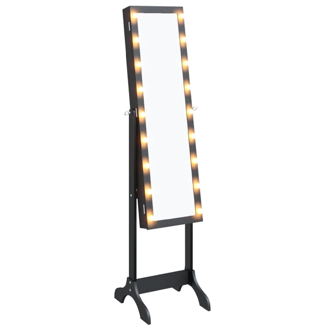 fritstående spejl med LED 34x37x146 cm sort