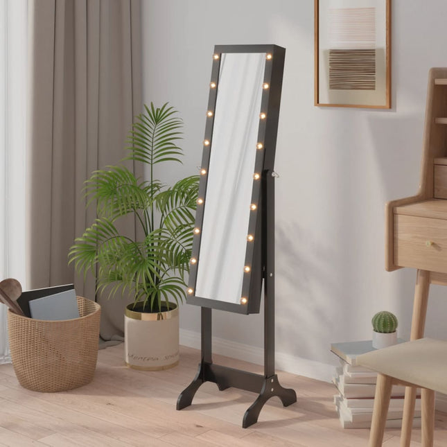 fritstående spejl med LED 34x37x146 cm sort