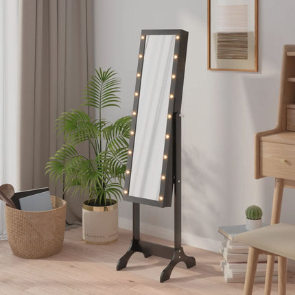 fritstående spejl med LED 34x37x146 cm sort